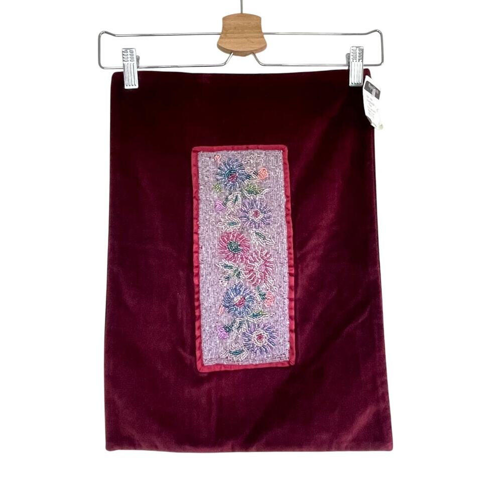 MANGAL EXPORTS vintage burgundy red velvet beaded Made in India pillow case sham